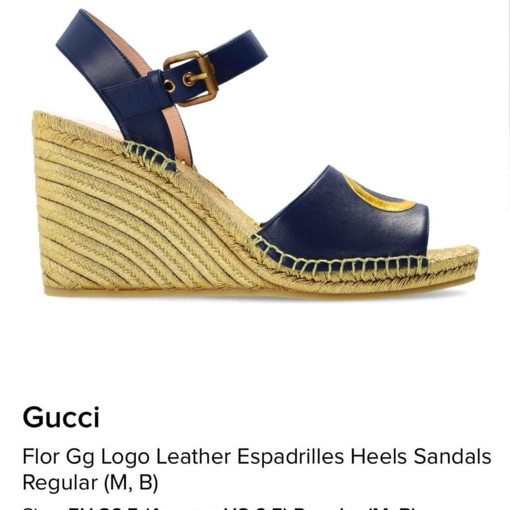 Gucci Navy and Gold Espadrille Wedges - Picture 2 of 11